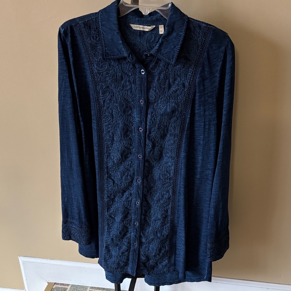 Soft Surroundings Midnight Blue Button Down Shirt large